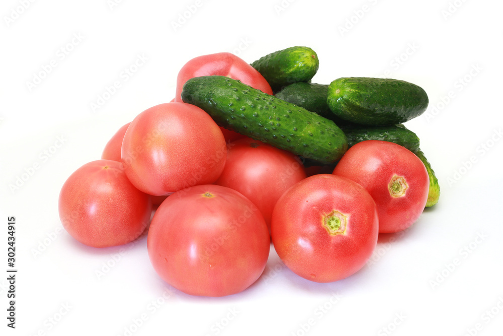 fresh cucumbers and tomatoes on white background fresh cucumbers and tomatoes on white background