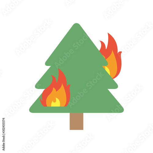 fire burning tree flat style icon
