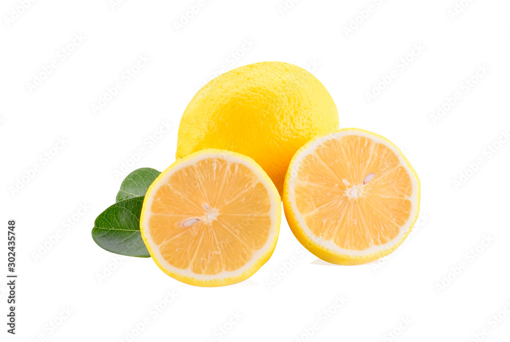 closeup of fresh yellow lemons isolated on a white background