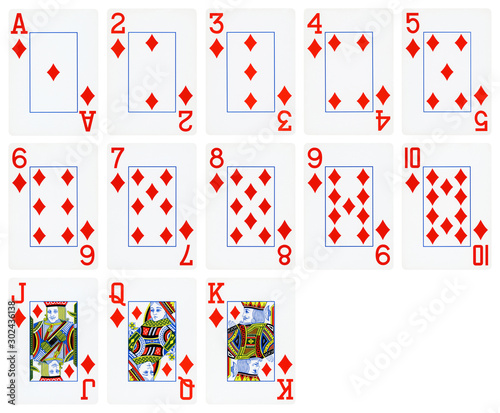 Playing cards of Diamond suit, isolated on white background - High quality.