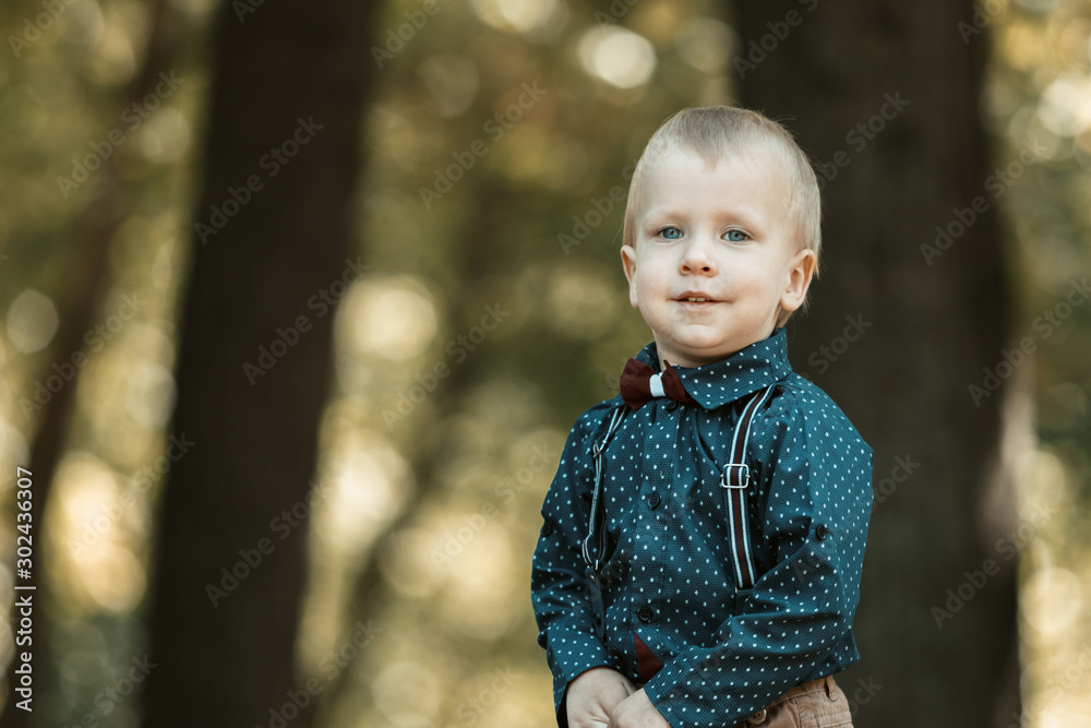 Portrait of a cute little boy on the background of nature. Walk in park. Family life. Portrait of a cute little boy on the background of nature. Walk in park. Family life.