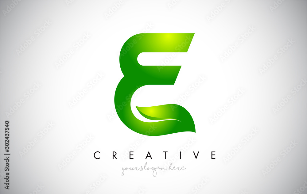 Obraz premium E Leaf Letter Logo Icon Design in Green Colors Vector Illustration.