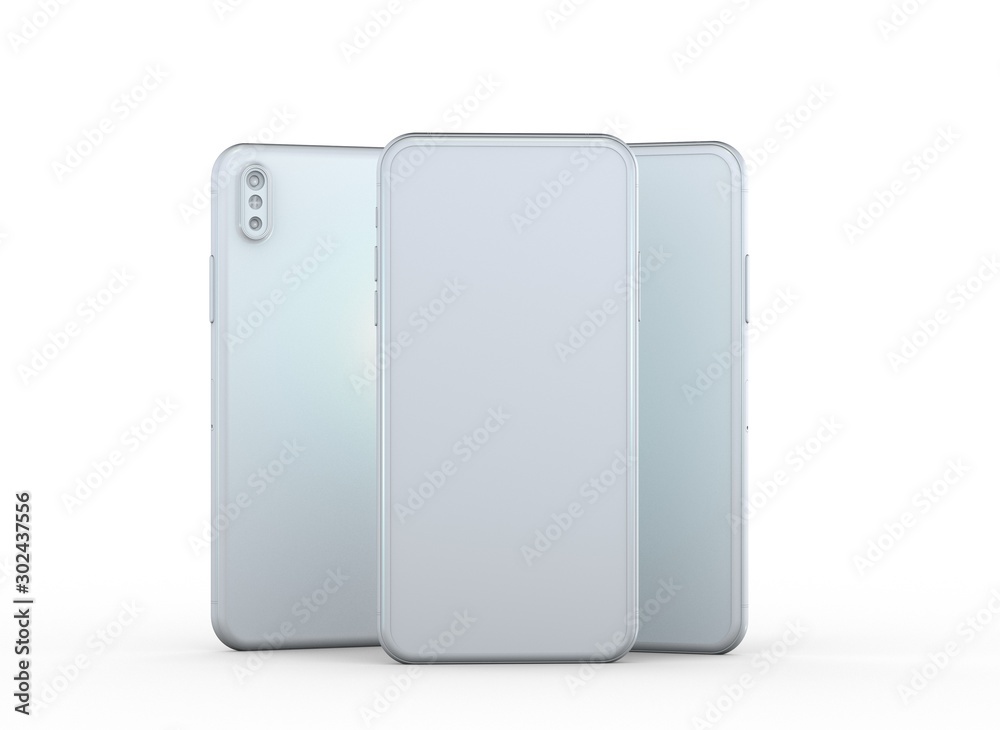 New smartphone with blank screen isolated Flat 3d