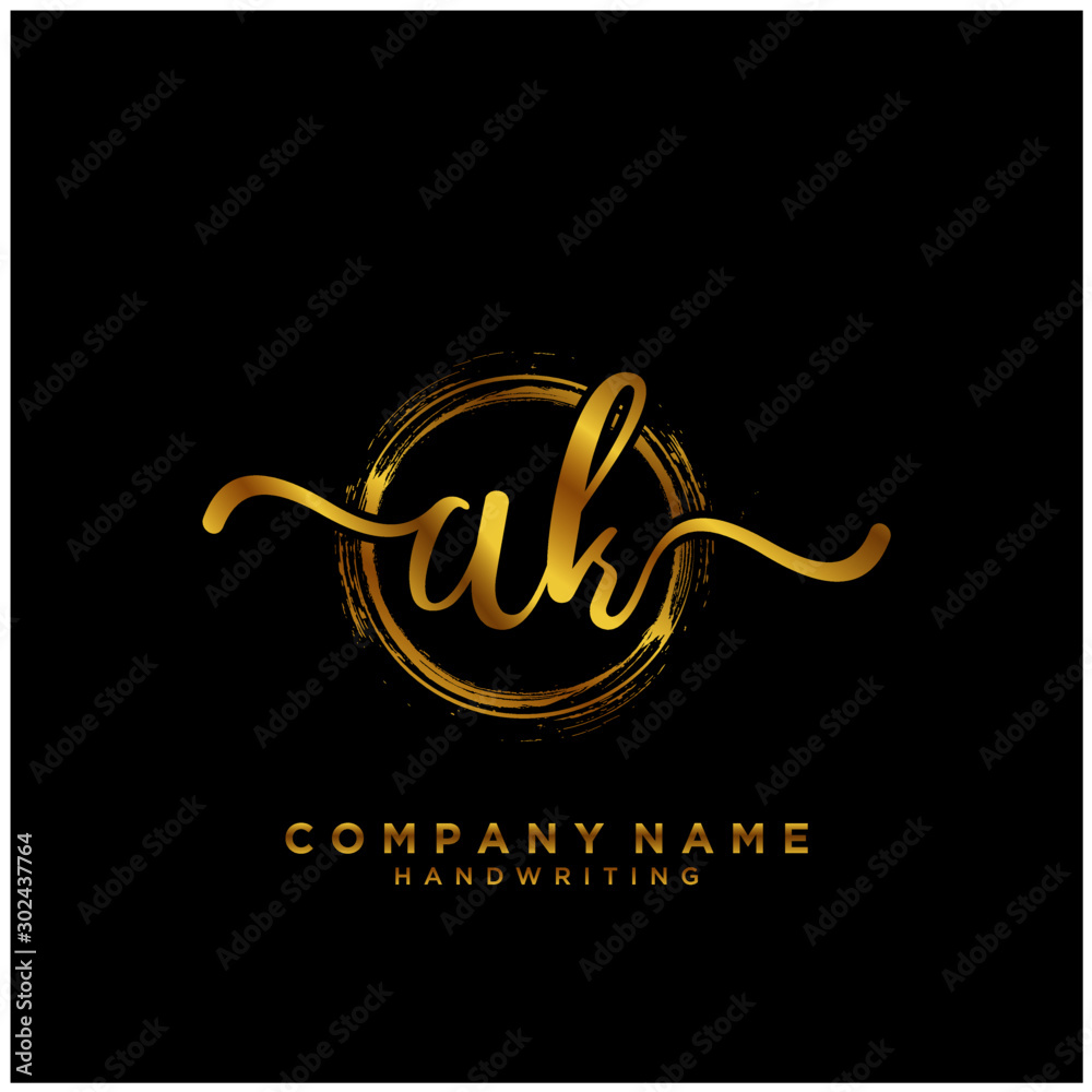 AK Initial handwriting logo with circle template vector.