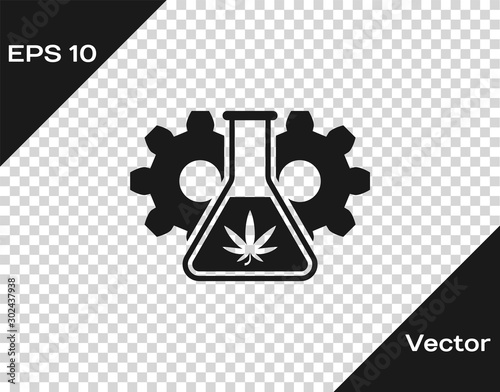 Grey Chemical test tube with marijuana or cannabis leaf icon isolated on transparent background. Research concept. Laboratory CBD oil concept. Vector Illustration