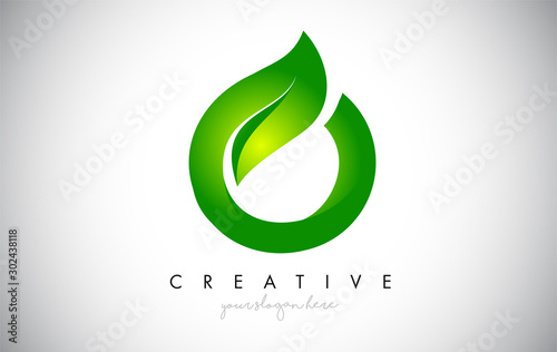 O Leaf Letter Logo Icon Design in Green Colors Vector Illustration. photo
