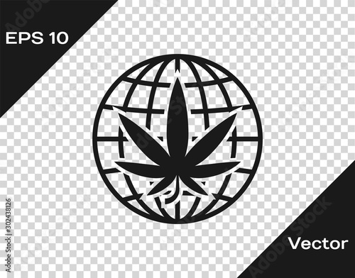 Grey Legalize marijuana or cannabis globe symbol icon isolated on transparent background. Hemp symbol. Vector Illustration