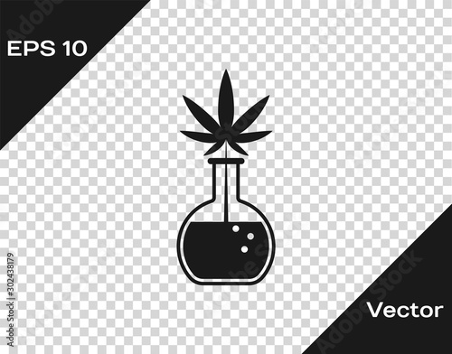 Grey Chemical test tube with marijuana or cannabis leaf icon isolated on transparent background. Research concept. Laboratory CBD oil concept. Vector Illustration