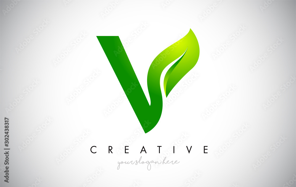 V Leaf Letter Logo Icon Design in Green Colors Vector Illustration ...