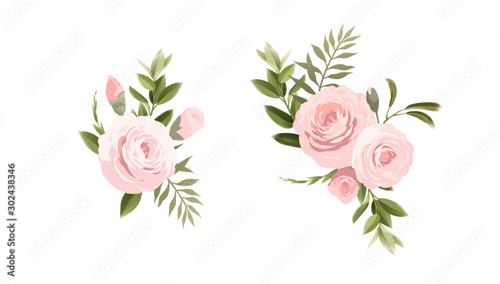 Bouquets of flowers, can be used as greeting card, invitation card for wedding, birthday and other holiday and  summer background. Vecto art. 