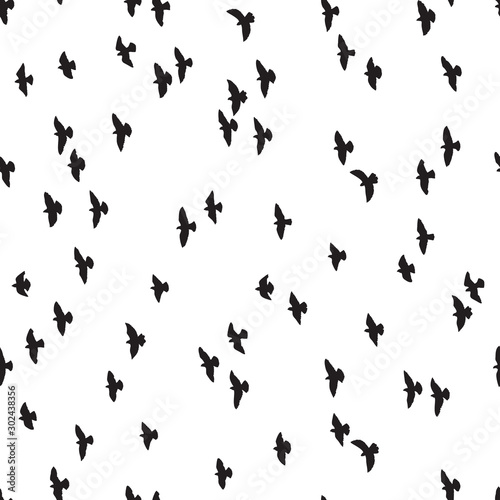 Birds Silhouettes Vector Seamless Pattern. Flying Pigeons background 