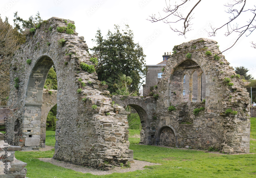 Ruins of the Franciscan friary in Wicklow. Tourism in Ireland.