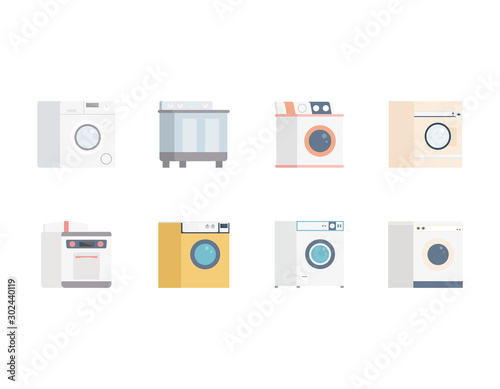 Set of washing machine vector. Washing machine in flat style. Vector isolate on white background.