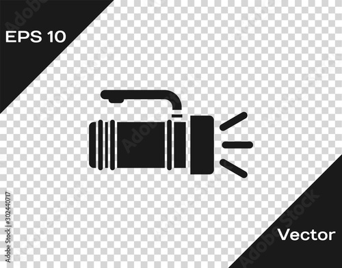 Grey Flashlight icon isolated on transparent background. Tourist flashlight handle. Vector Illustration