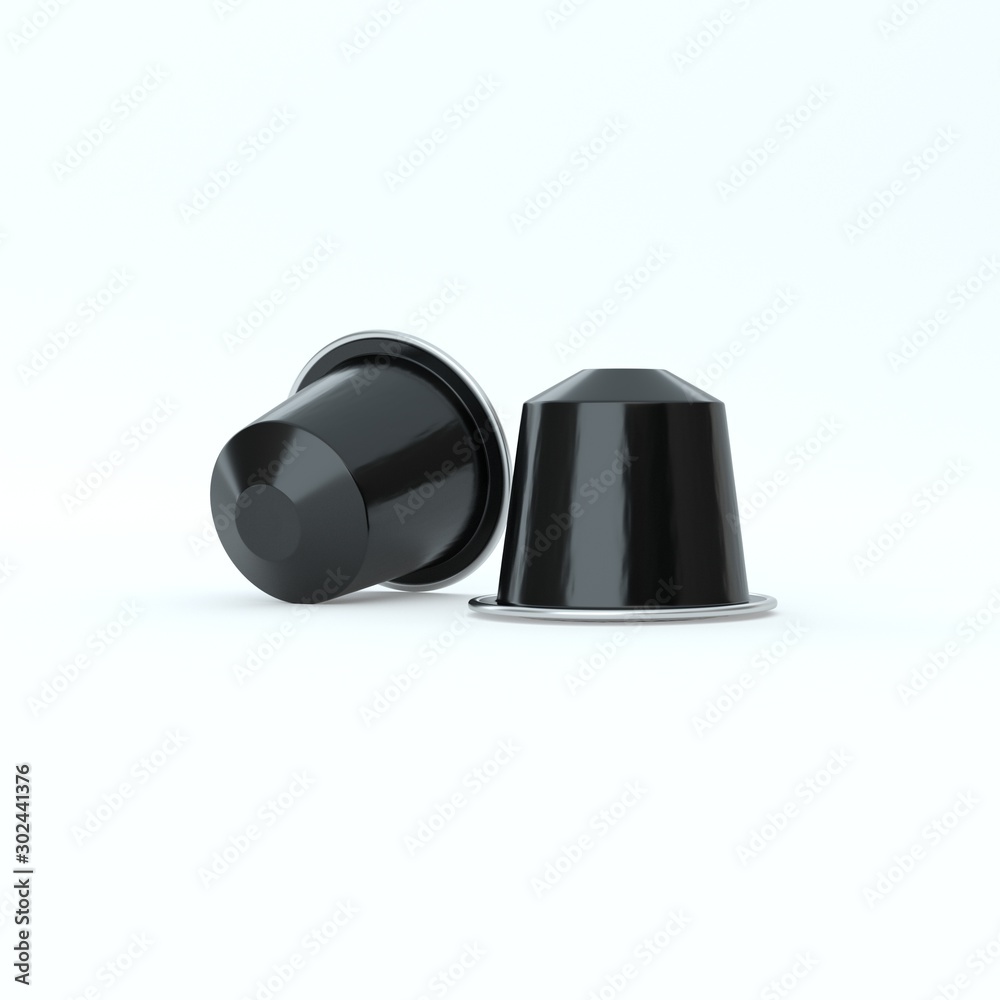 Two black espresso coffee capsules. Two black espresso coffee capsules.
