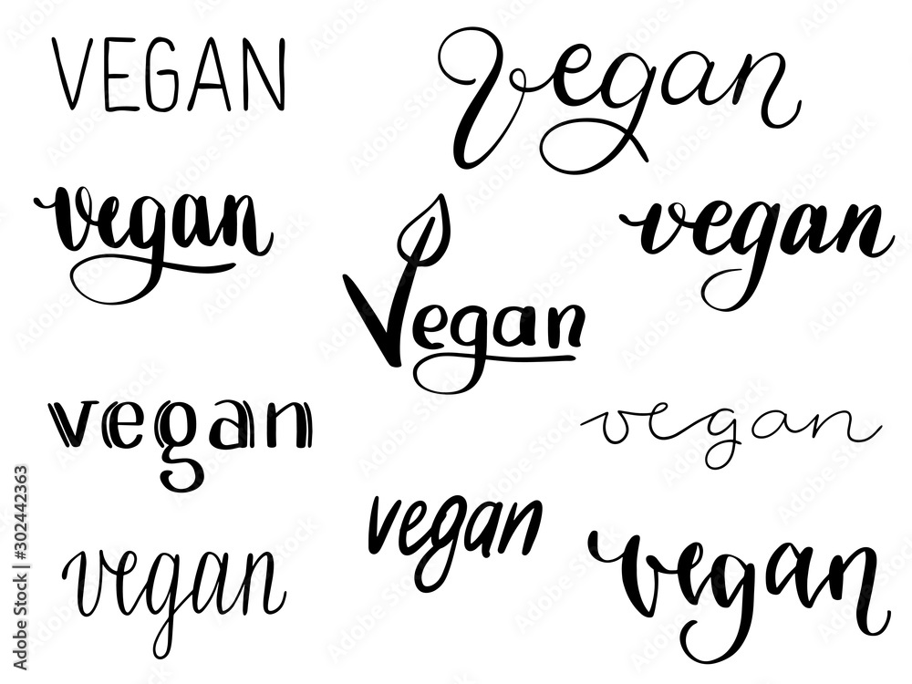 Vecteur Stock Set of "Vegan" writings in different styles, thicknesses and  fonts. Separate element - hand written word. Vegan with a leaf. | Adobe  Stock