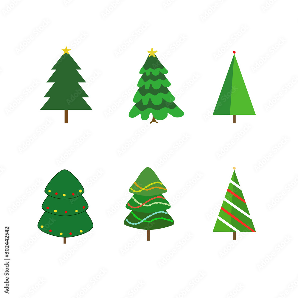 Set of Christmas trees on white background. It can be used for greeting card, web design, label. Set of Christmas trees on white background. It can be used for greeting card, web design, label.
