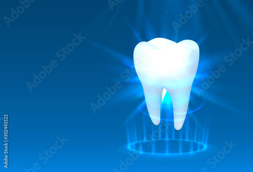 Tooth on a blue background, template design element.