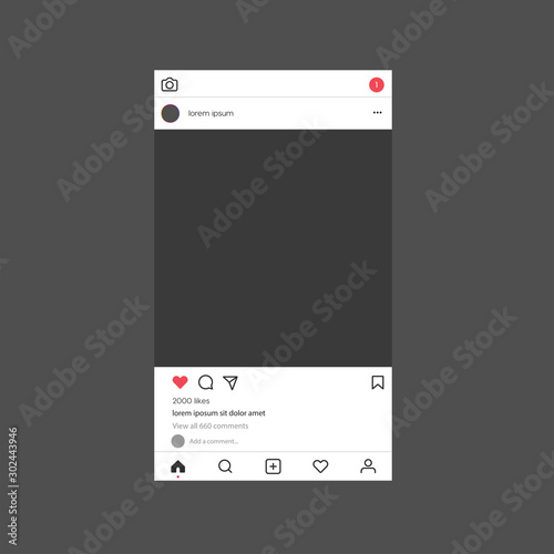 Instagram interface mockup. Instagram photo frame mockup.