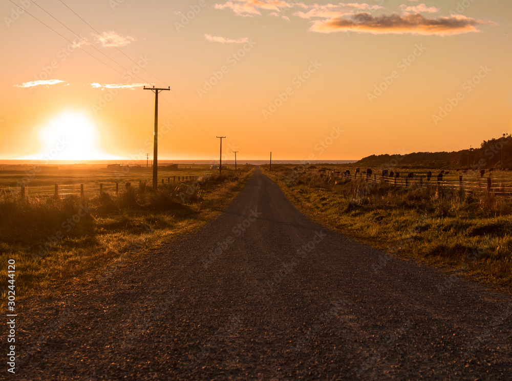 Endless road vanishing on the horizon at dusk