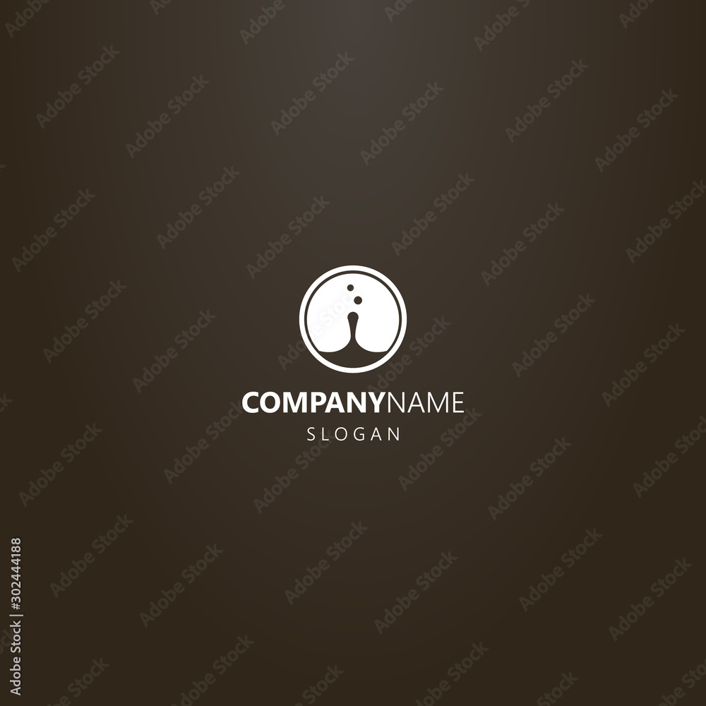 white logo on a black background. vector round negative space logo of water drop and spray