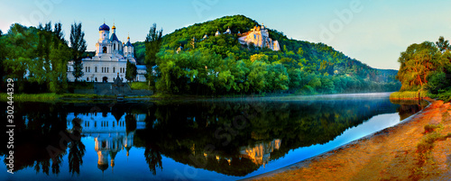 Panoramic view of Holy Assumption Lavra and Seversky Donets River. Svyatogorsk. Ukraine photo