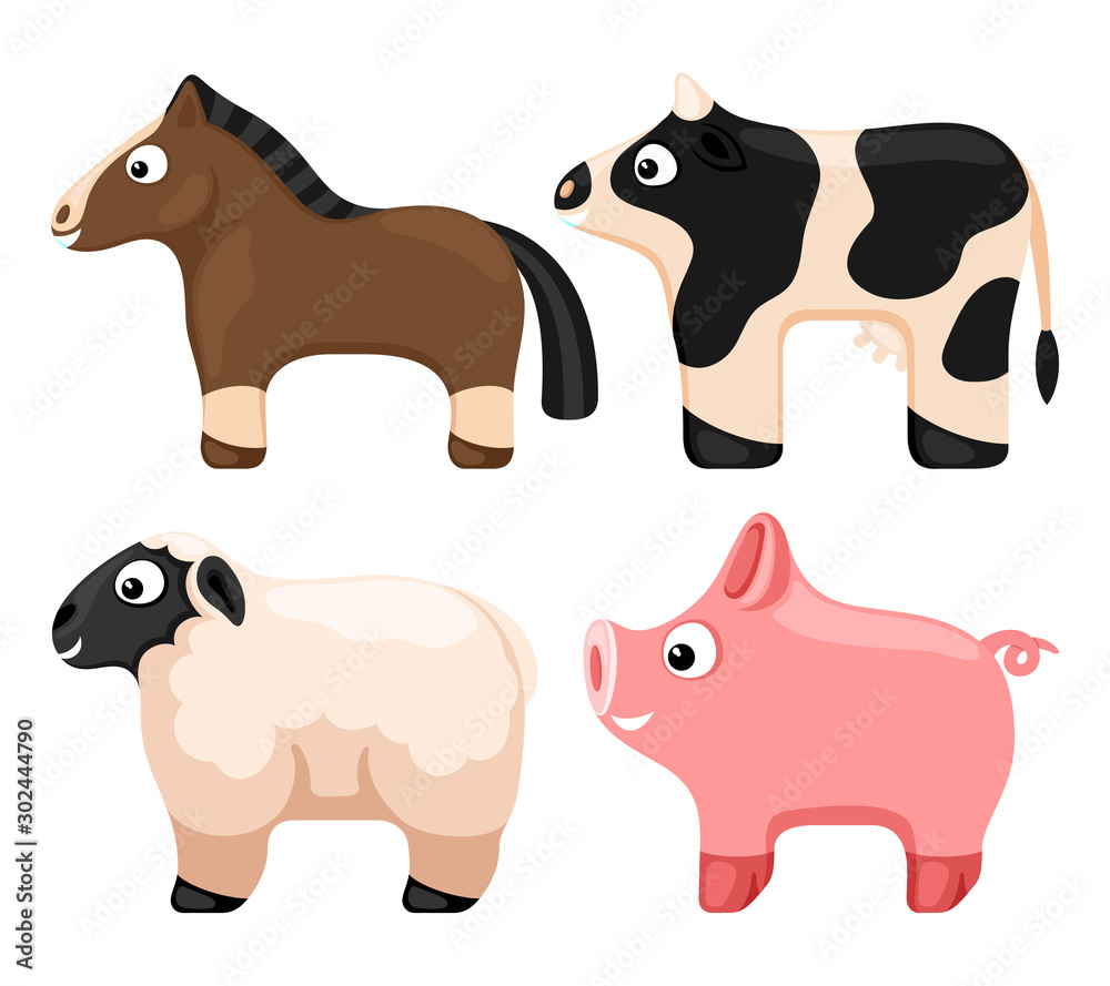 Obraz premium Farm animals set on a white background.