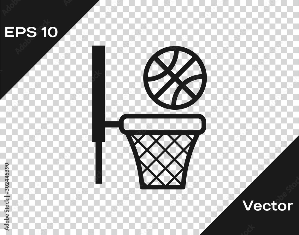 Grey Basketball ball and basket icon isolated on transparent background.  Ball in basketball hoop. Vector Illustration Stock Vector | Adobe Stock