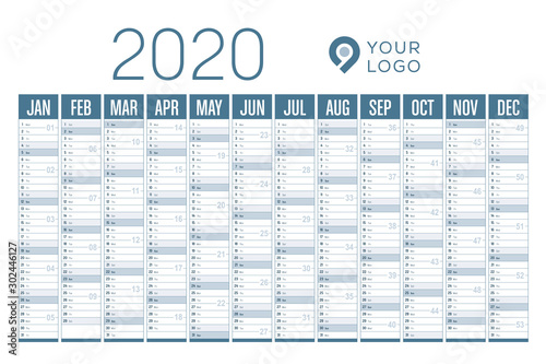 Year 2020 wall calendar