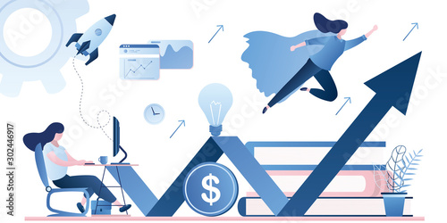 Successful female trader or employee on workplace.