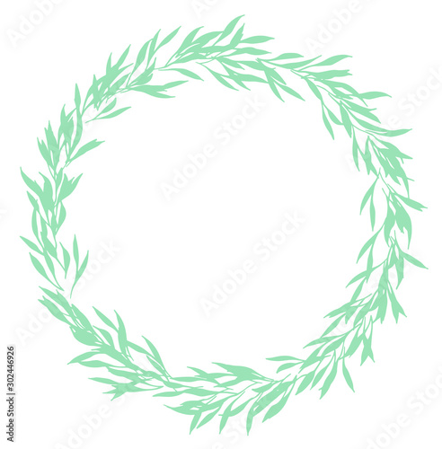 Gentle circlet made of small delicate olive leaves and branches. Vector  hand drawn floral doodle. 