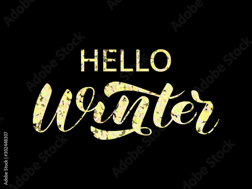 Hello Winter brush lettering. Vector illustration for card or banner