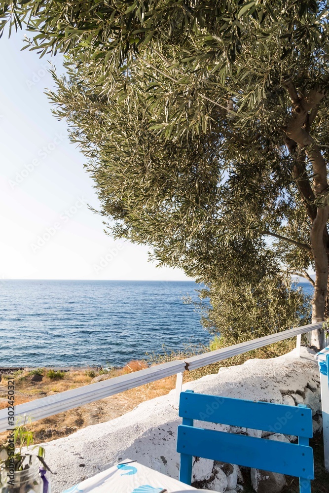 Cafe on the seaside ,blue chair 