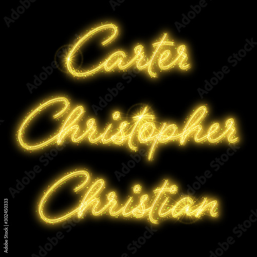 Male names made of sparkler. Design element for birthday card, bachelor party or wedding invitation