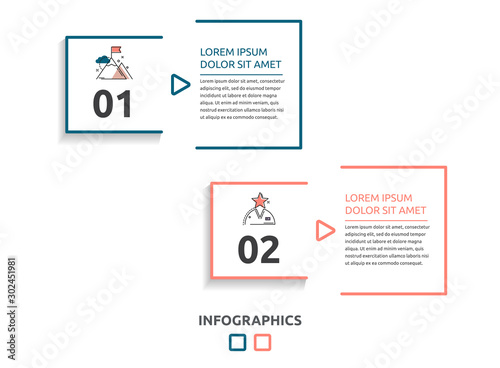 Vector flat infographic template. Line square with text and icons for two diagrams, graph, flowchart, timeline, marketing, presentation. Business concept with 2 options