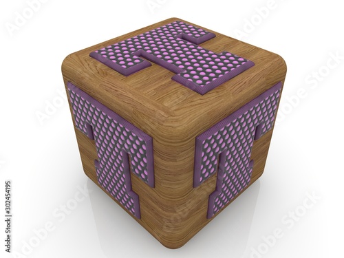 Toy wood cube with T letters on white background