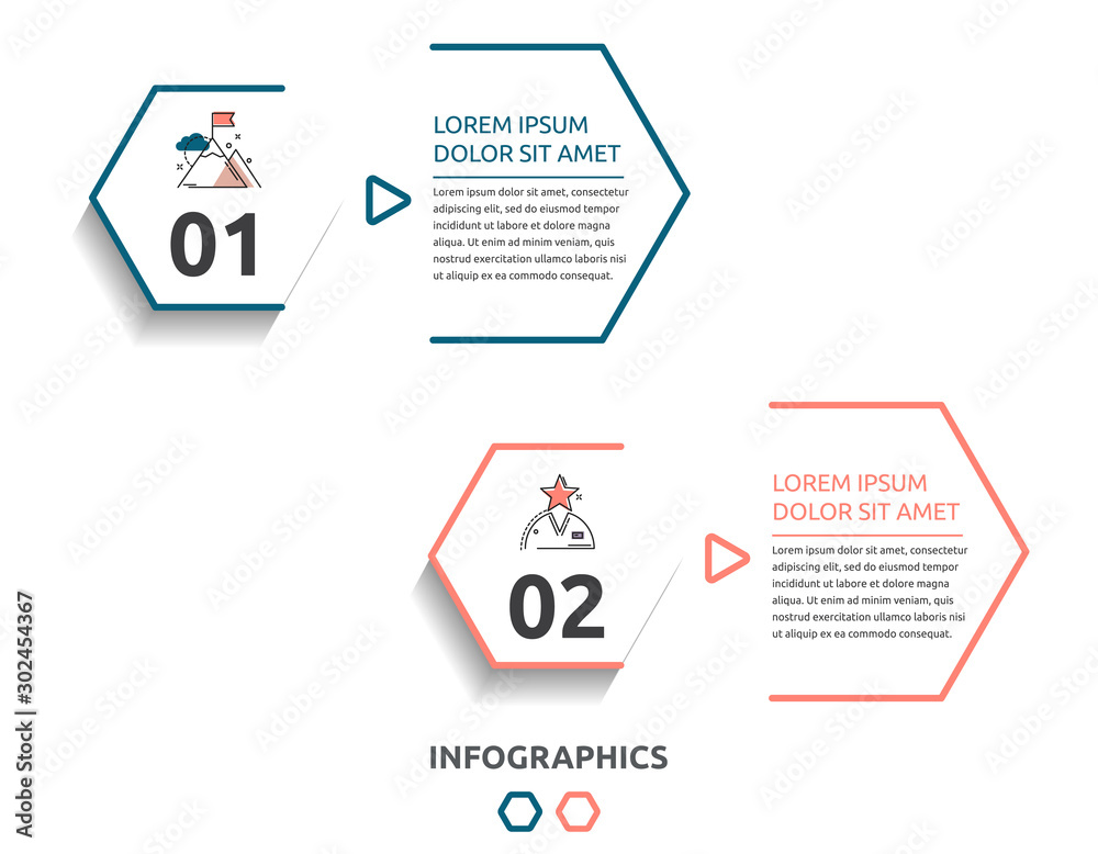 Vector flat infographic template. Line hexagon with text and icons for ...