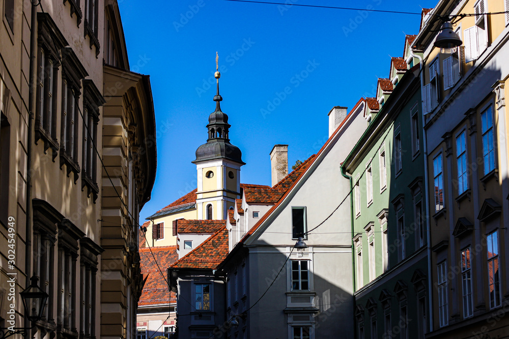 Street view of Graz city in sunny day, Graz, Styria, Austria