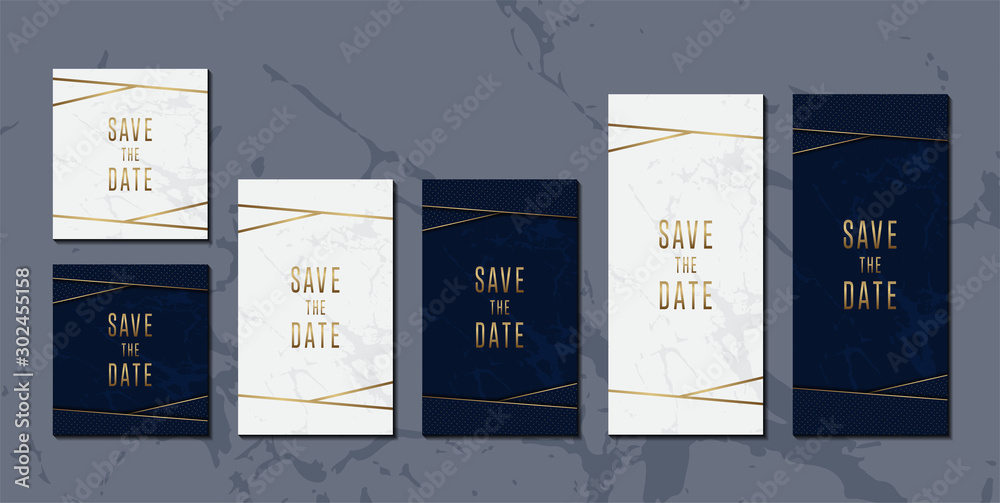 Wedding invitation card set of elegant Blue and golden marble texture design template - obrazy, fototapety, plakaty 