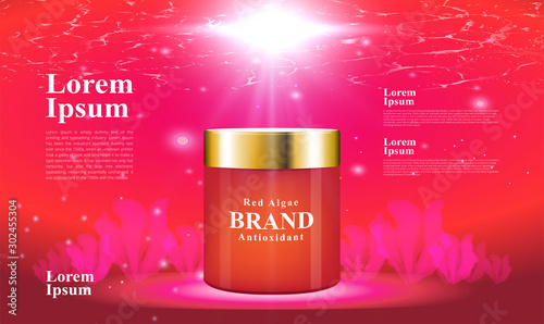 red algae supplementary food for health and beauty under the sea background 3d packaging vector design