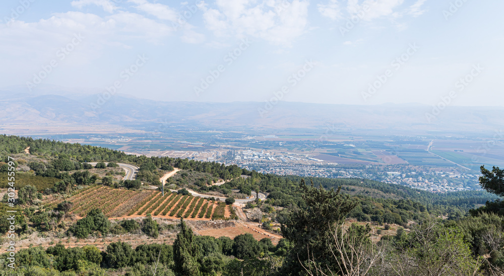 Panoramic  view from the mountain near the Israeli Margaliot village to the valley in the Upper Galilee in northern Israel