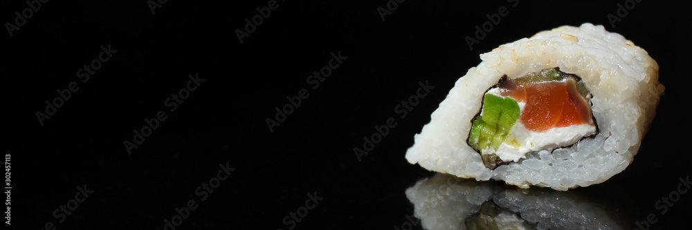 sushi rolls, traditional Japanese food (rice, nori and seafood) menu concept. food background. copy space. Top view sushi rolls, traditional Japanese food (rice, nori and seafood) menu concept. food background. copy space. Top view