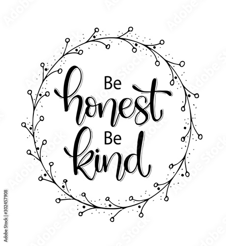 Be honest be kind, hand lettering, Inspirational Quote