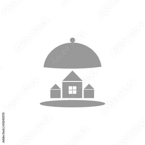 Cloche with house inside it. Isolated vector home icon. Real estate, insurance illustration