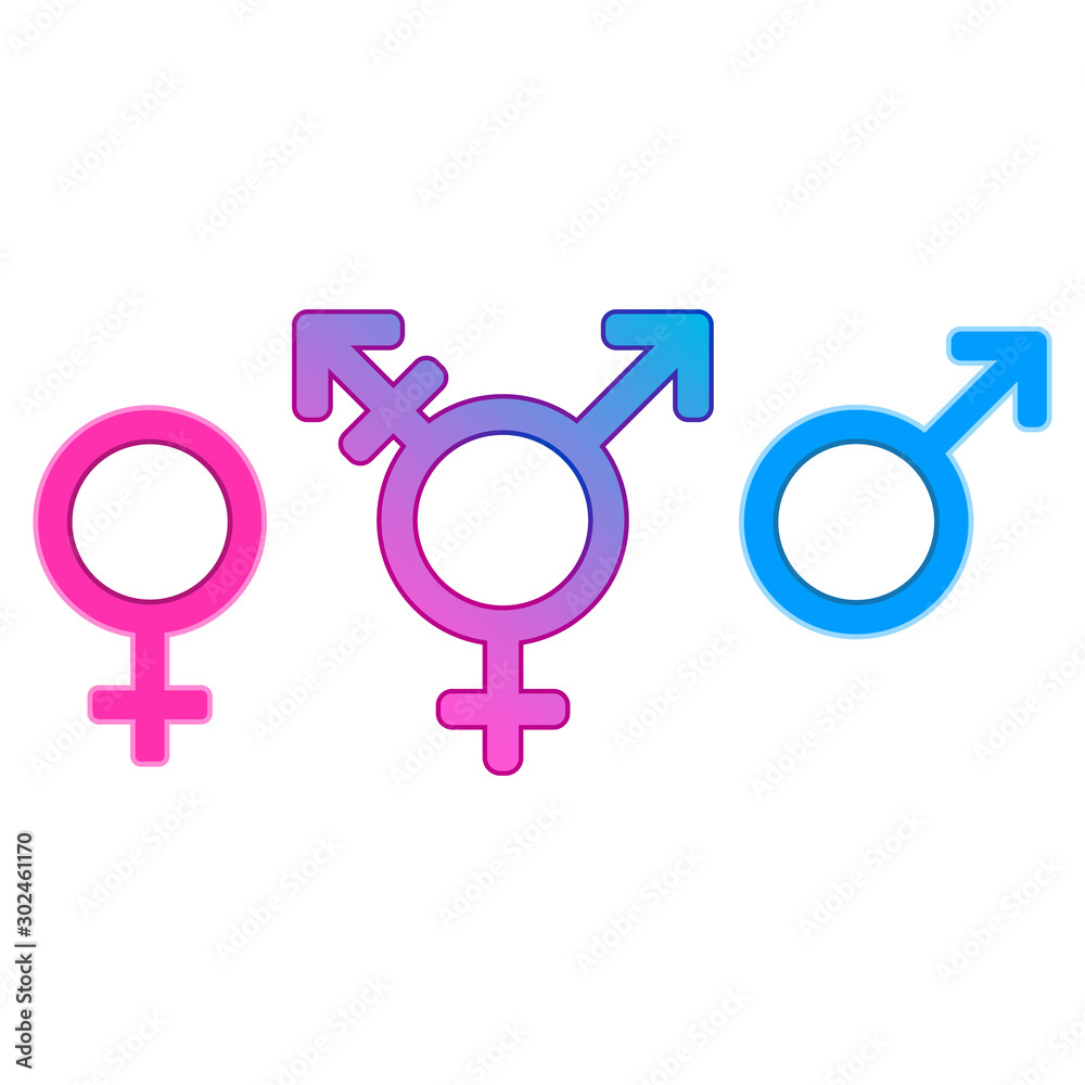 Symbols of gender. Male, female, transgender. Abstract concept, icon. Vector illustration on white background. Symbols of gender. Male, female, transgender. Abstract concept, icon. Vector illustration on white background.
