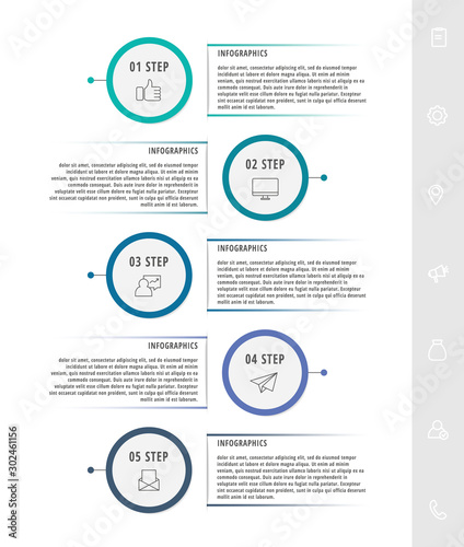 Vector flat template circle infographics. Business concept with 5 options and parts. Five steps for content, flowchart, timeline, levels, marketing, presentation, graph, diagrams, slideshow