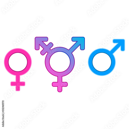 Symbols of gender. Male, female, transgender. Abstract concept, icon. Vector illustration on white background.