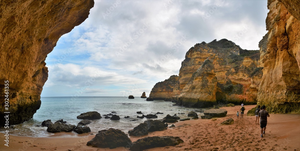 Cloudy cliff rocks of Algarve region, Portugal