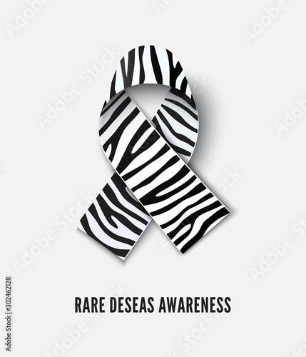 Rare diseases awareness symbol realistic vector illustration. Striped zebra ribbon isolated on white background. Medical sickness tolerance month, neuroendocrine carcinoid, ehlers danlos solidarity photo