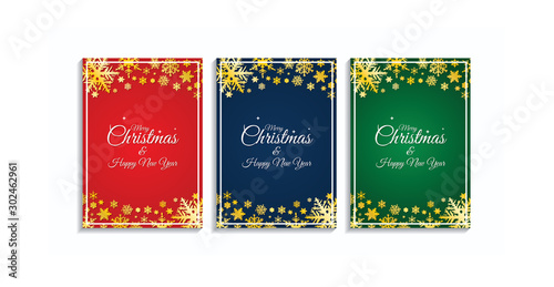 Simlpe Christmas card set decorated with golden snowflakes